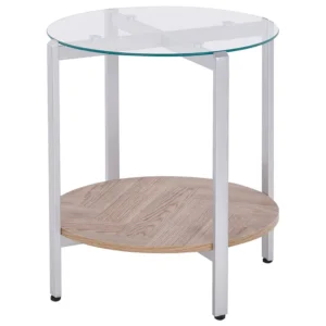 Glass Top Side Table Light Wood Silver LOVELL