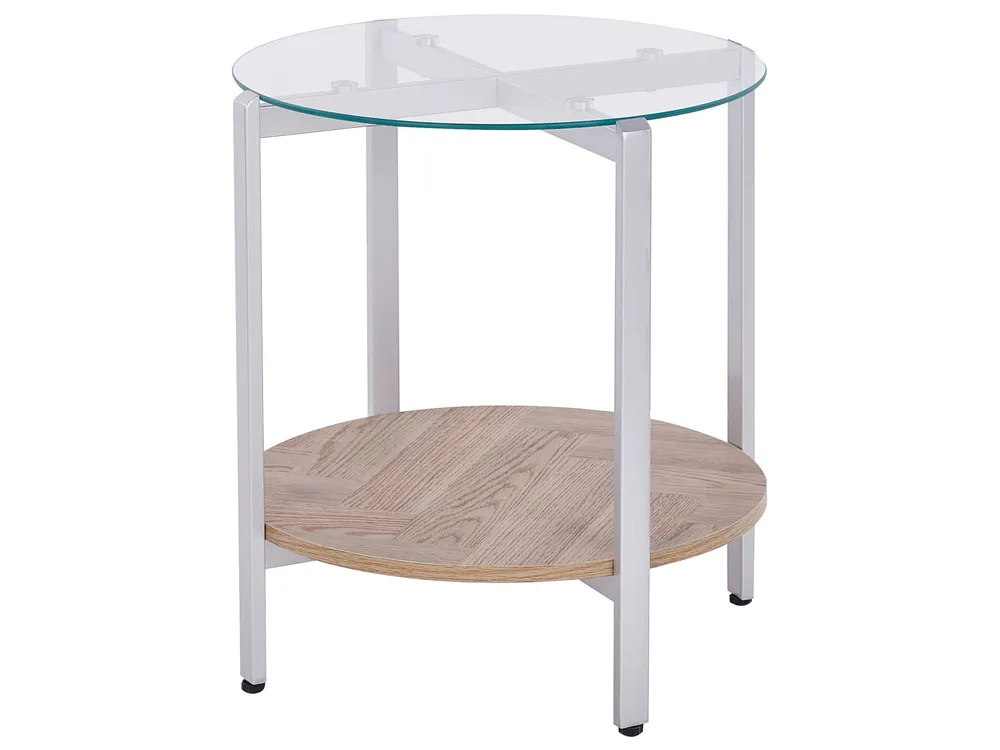 Glass Top Side Table Light Wood Silver LOVELL
