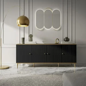 Isola Cucina Credenza con 4 ante MDF e Acciaio Nero e Dorato SINEAD