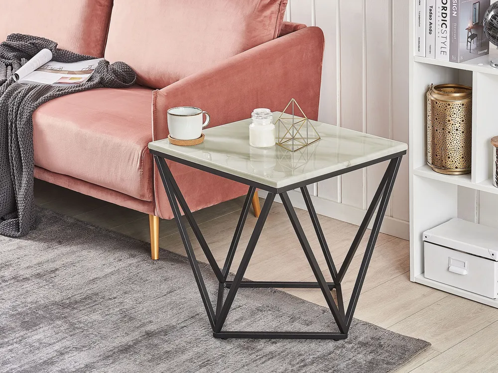 Marble Effect Side Table Crema and Black MALIBU Design Industriale
