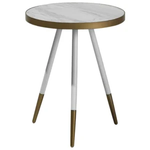 Marble Effect Side Table White Gold RAMONA Set Completo 12 Pezzi