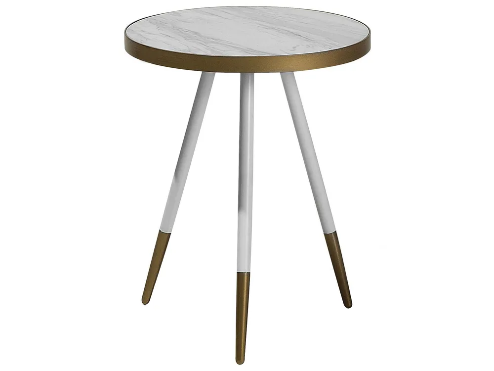 Marble Effect Side Table White Gold RAMONA Set Completo 12 Pezzi