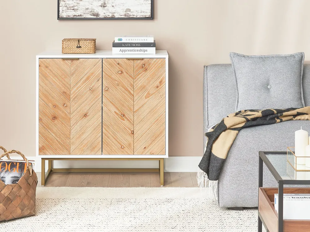 Panchetta con Contenitore 2 Door Sideboard Light Wood and White ALASKA