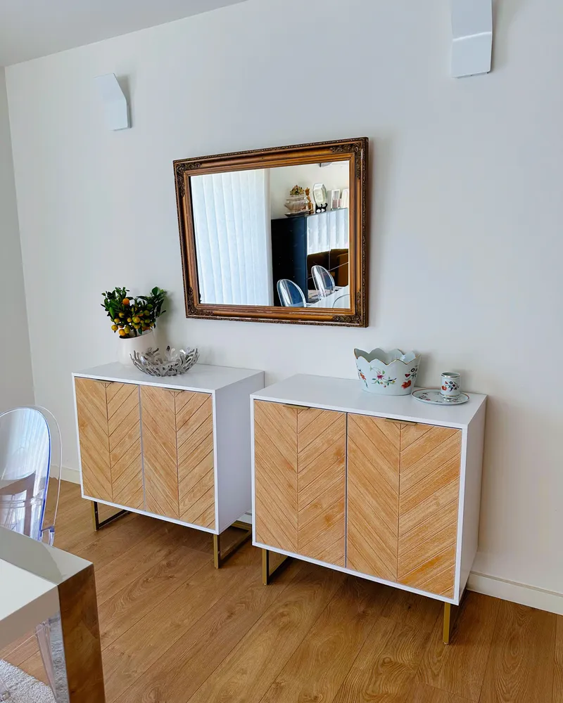 Panchetta con Contenitore 2 Door Sideboard Light Wood and White ALASKA
