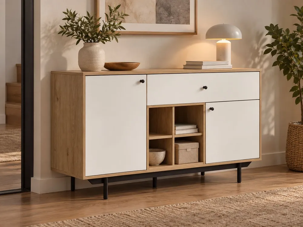 Panchetta con Contenitore 1 Drawer Sideboard Light Wood White ITACA