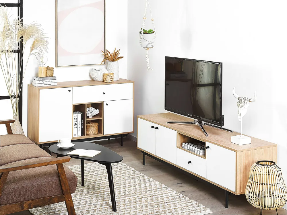 Panchetta con Contenitore 1 Drawer Sideboard Light Wood White ITACA