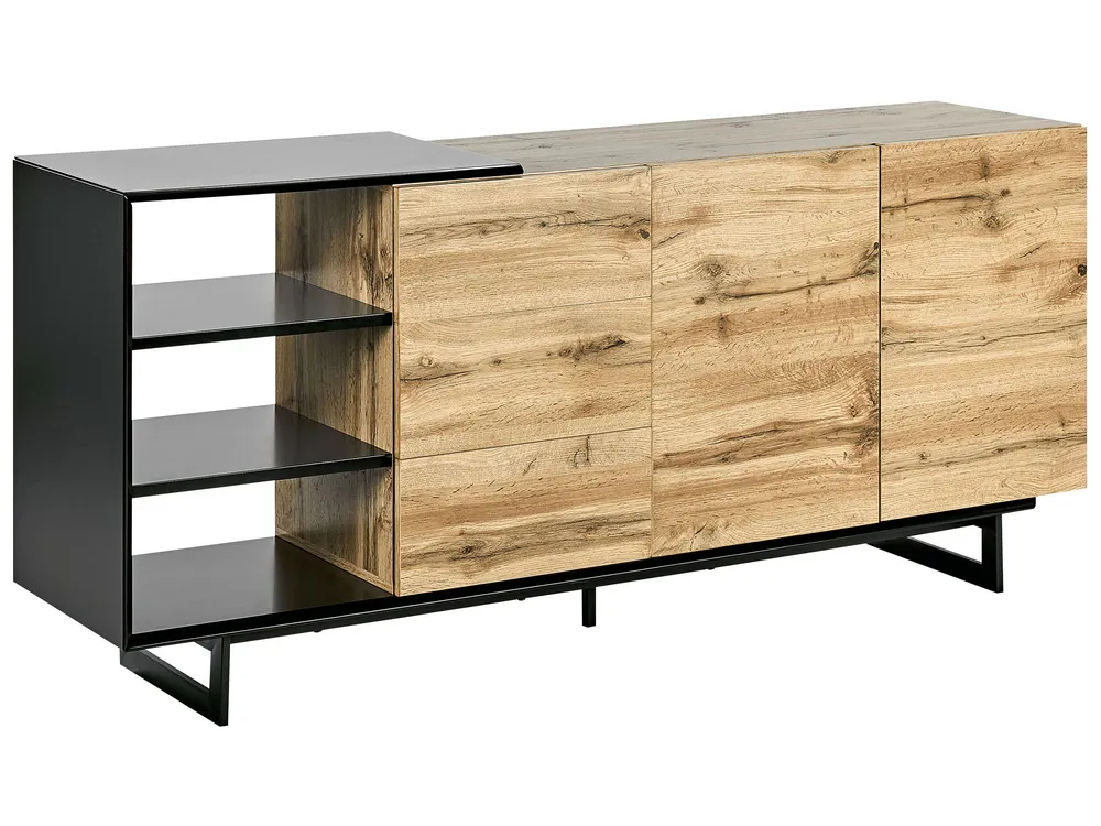Panchetta con Contenitore 3 Drawer Sideboard Light Wood Nero notte FIORA