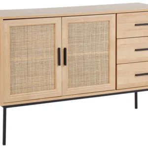 Panchetta con Contenitore Rattan 3 Drawer Sideboard Light Wood PASCO