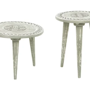 Panchetta con Contenitore Set 2 Mango Wood Side Tables Green EKAMBA