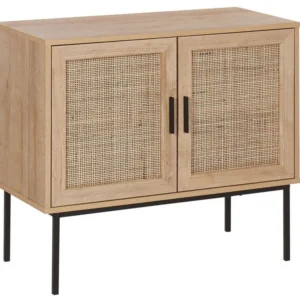 Rattan 2 Door Sideboard Light Wood PASCO con Ante Vetro