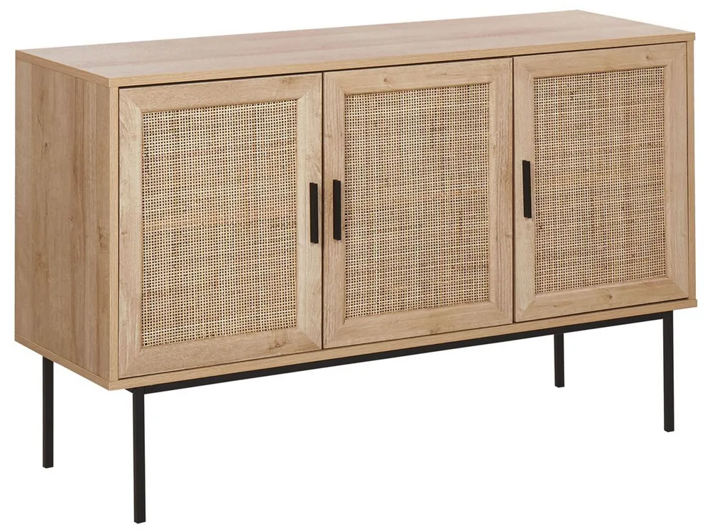 Rattan 3 Door Sideboard Light Wood PASCO per Pranzi Famiglia