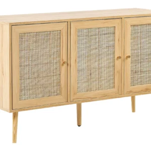 Rattan 3 Door Sideboard Light Wood PEROTE | Resistente all'Umidità e ai Graffi