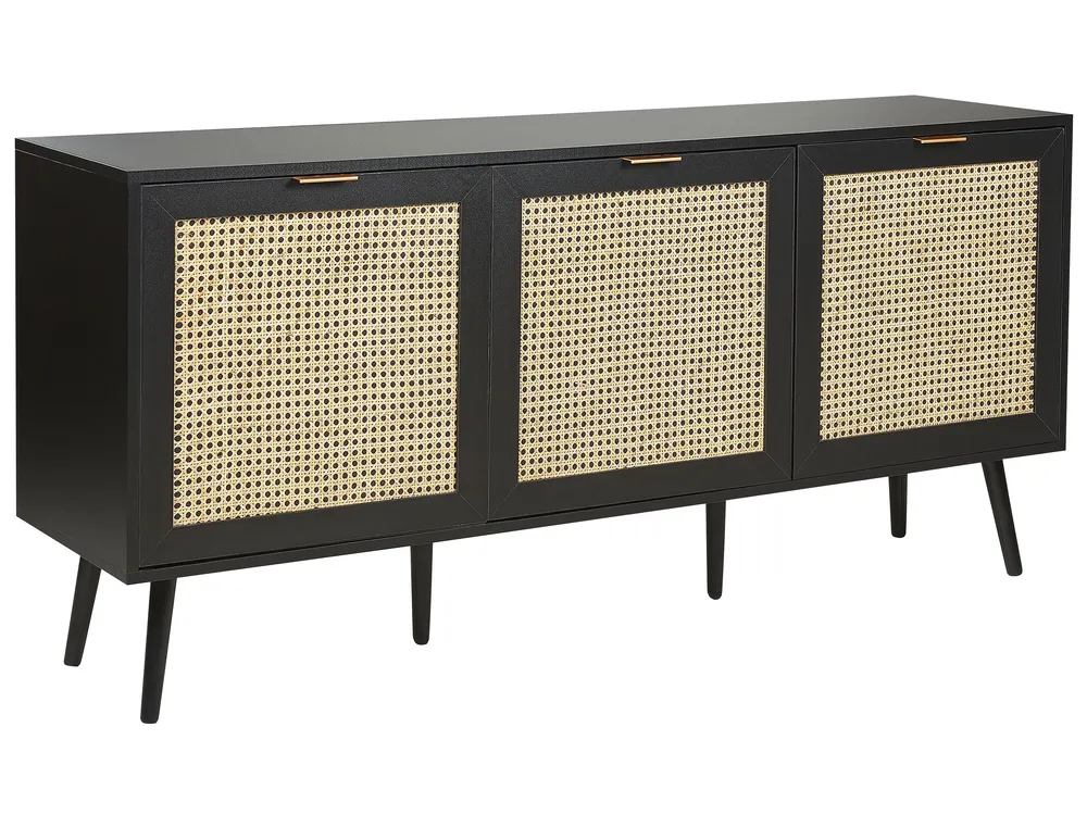 Rattan 3 Door Sideboard Nero notte OPOCO | Resistente all'Umidità e ai Graffi