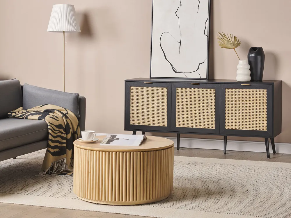 Rattan 3 Door Sideboard Nero notte OPOCO | Resistente all'Umidità e ai Graffi