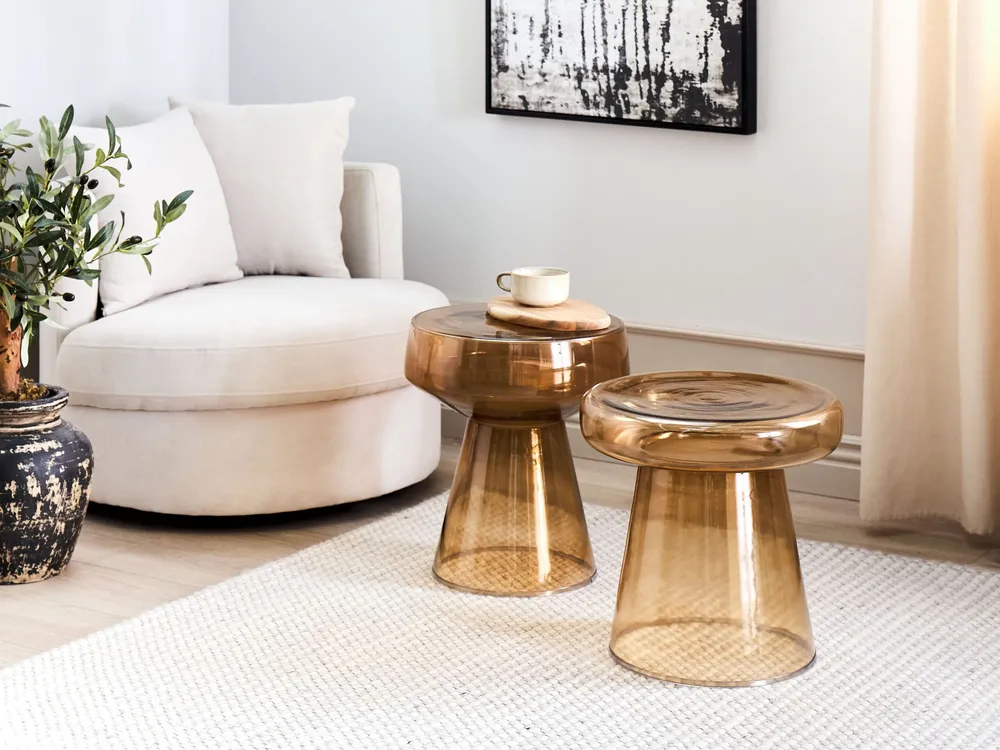 Set 2 Glass Side Tables Golden Brown LAGUNA/CALDERA