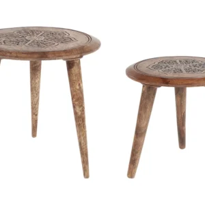 Set 2 Mango Wood Side Tables Dark TURUA con Cassetti Soft-Close