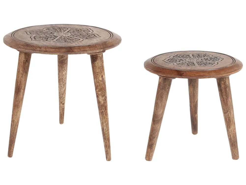 Set 2 Mango Wood Side Tables Dark TURUA con Cassetti Soft-Close