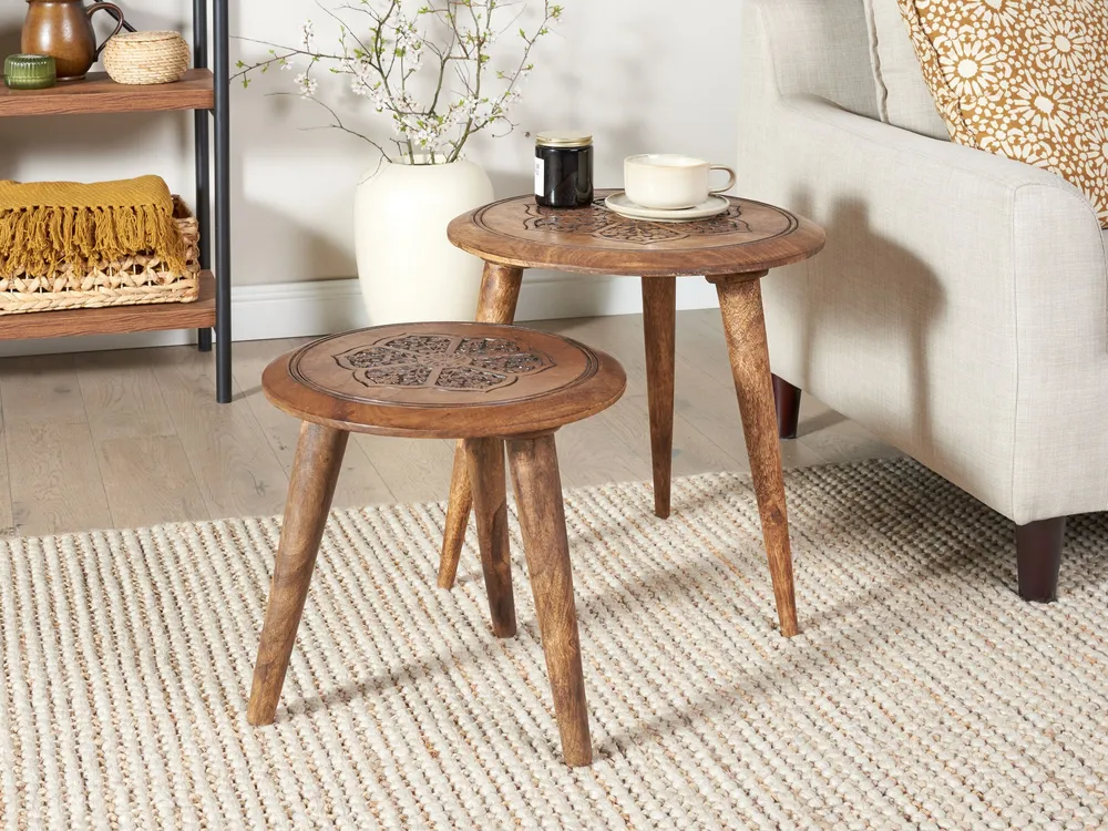 Set 2 Mango Wood Side Tables Dark TURUA con Cassetti Soft-Close