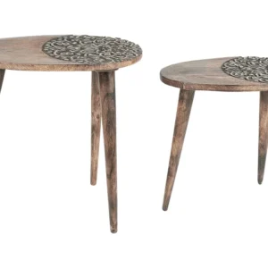 Set 2 Mango Wood Side Tables Dark KHETUA