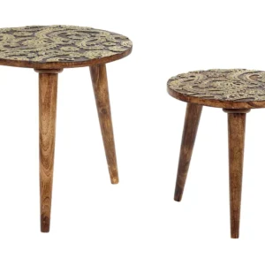 Set 2 Mango Wood Side Tables Dark and Gold CHANPI