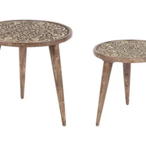 Set 2 Mango Wood Side Tables Dark RANJA Stile Rustico