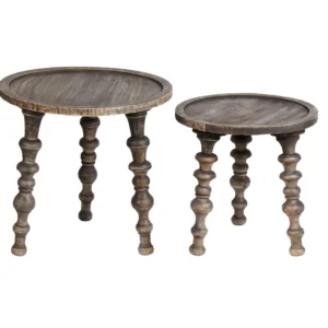 Set 2 Mango Wood Side Tables Dark MARNOO per 6-8 Persone