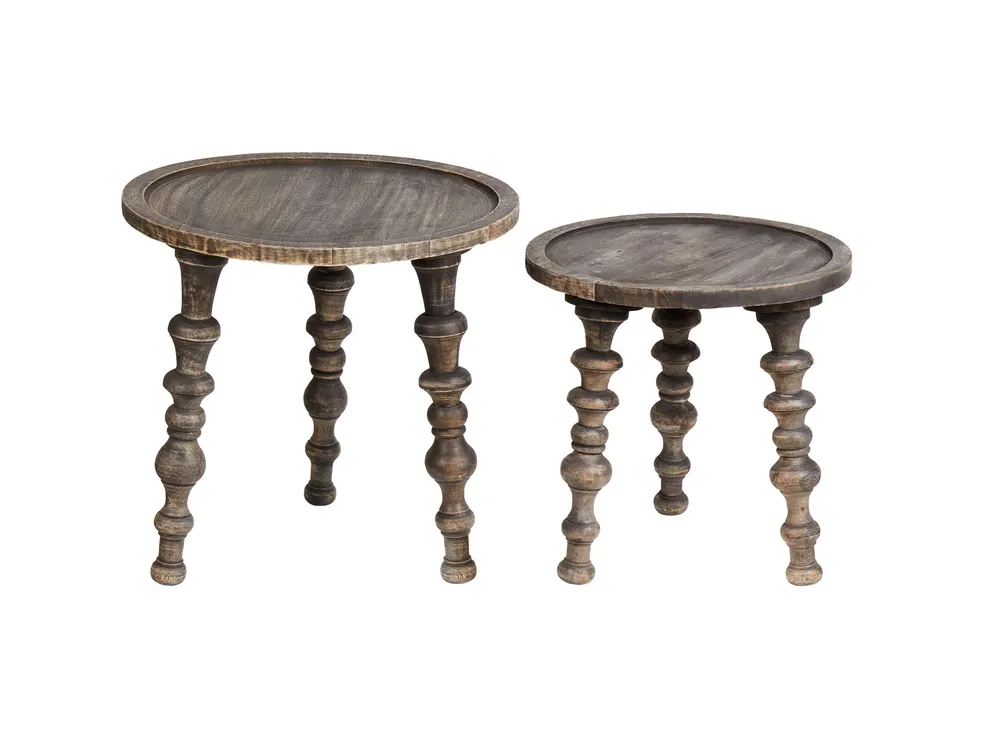 Set 2 Mango Wood Side Tables Dark MARNOO per 6-8 Persone