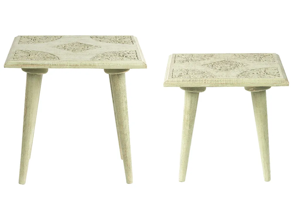Set 2 Mango Wood Side Tables Green BELIDHA