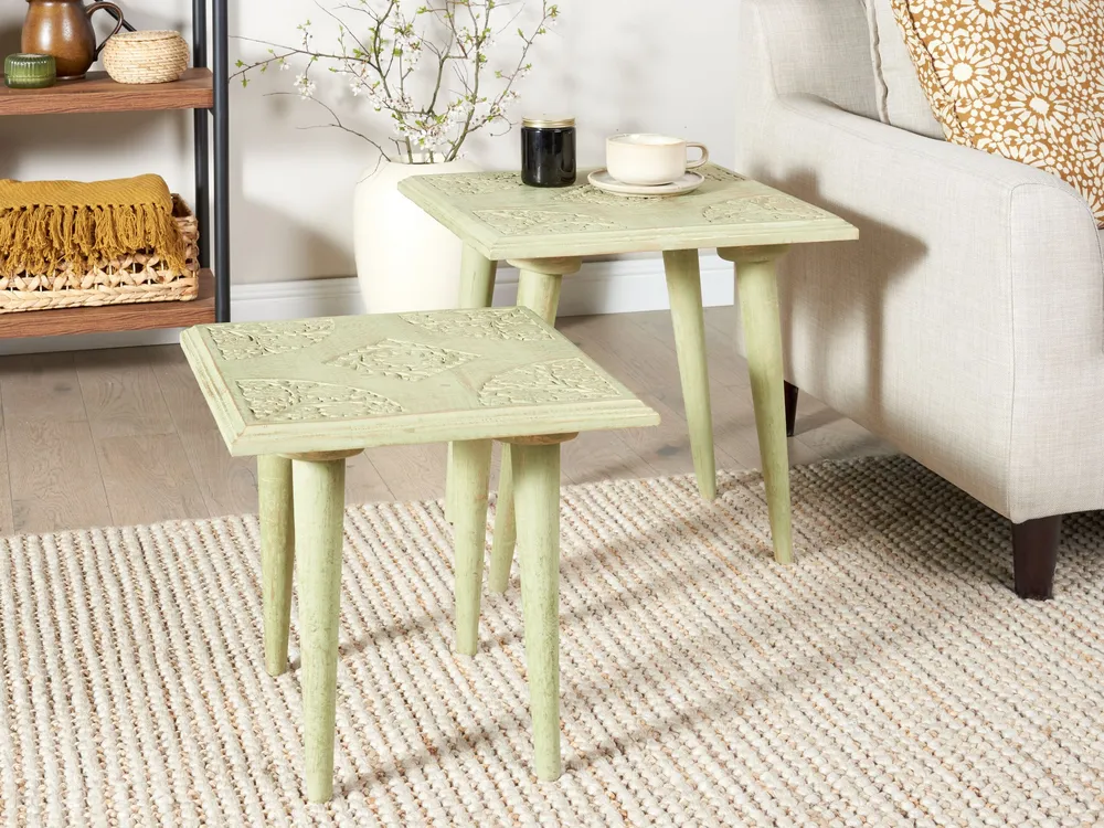 Set 2 Mango Wood Side Tables Green BELIDHA