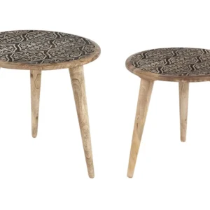Set 2 Mango Wood Side Tables Light SHARMA con Cassetti Soft-Close