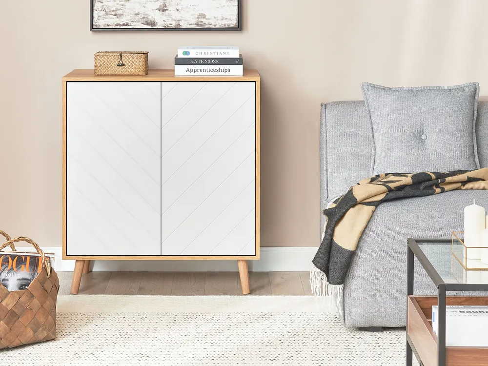 Set Sala da Pranzo 2 Door Sideboard Light Wood and White BRISTOW