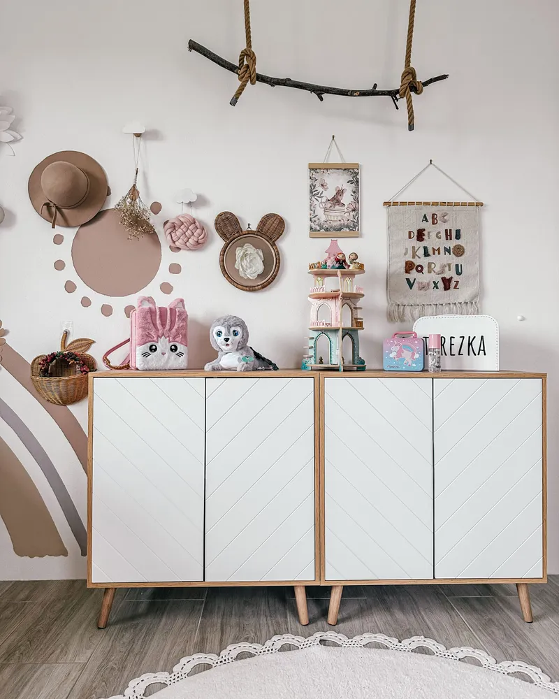 Set Sala da Pranzo 2 Door Sideboard Light Wood and White BRISTOW