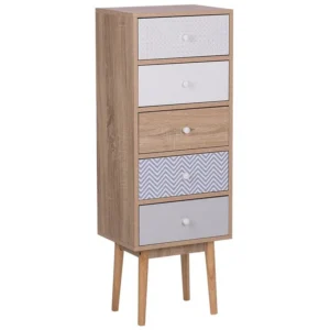 Set Sala da Pranzo 5 Drawer Chest Light Wood and White FOLEY