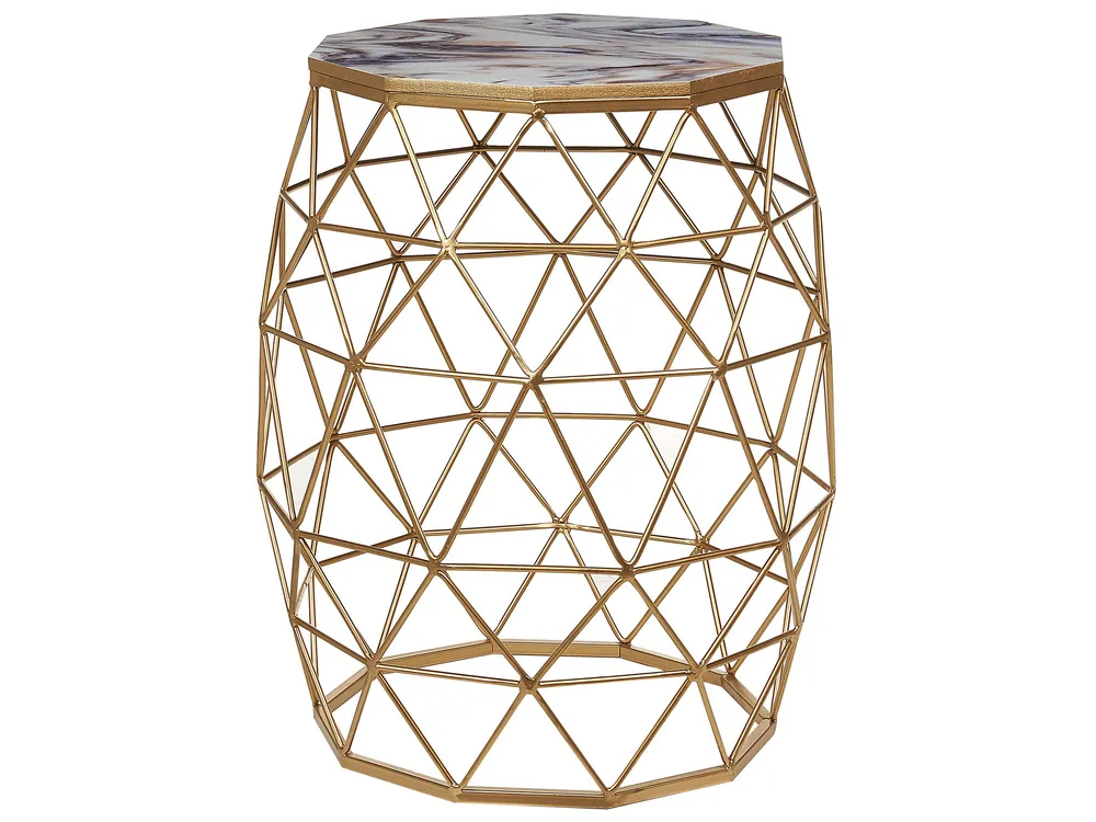 Set Sala da Pranzo Marble Effect Wire Frame Side Table Gold HALSEY