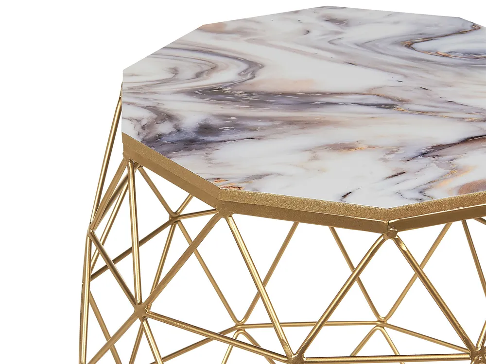 Set Sala da Pranzo Marble Effect Wire Frame Side Table Gold HALSEY