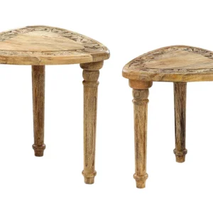 Set Sala da Pranzo Set 2 Mango Wood Side Tables Light SAORA