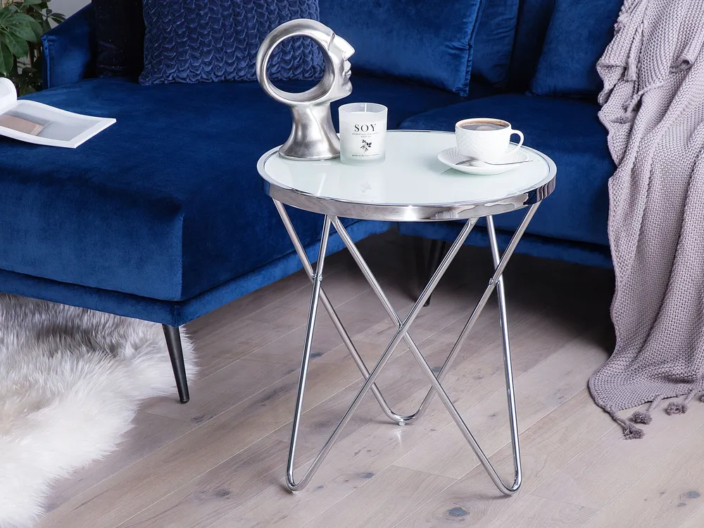 Side Table White Silver MERIDIAN II | Resistente all'Umidità e ai Graffi