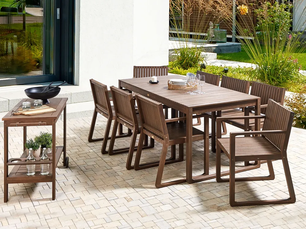 Tavolo Allungabile Acacia Wood Garden Drinks Trolley Dark SASSARI