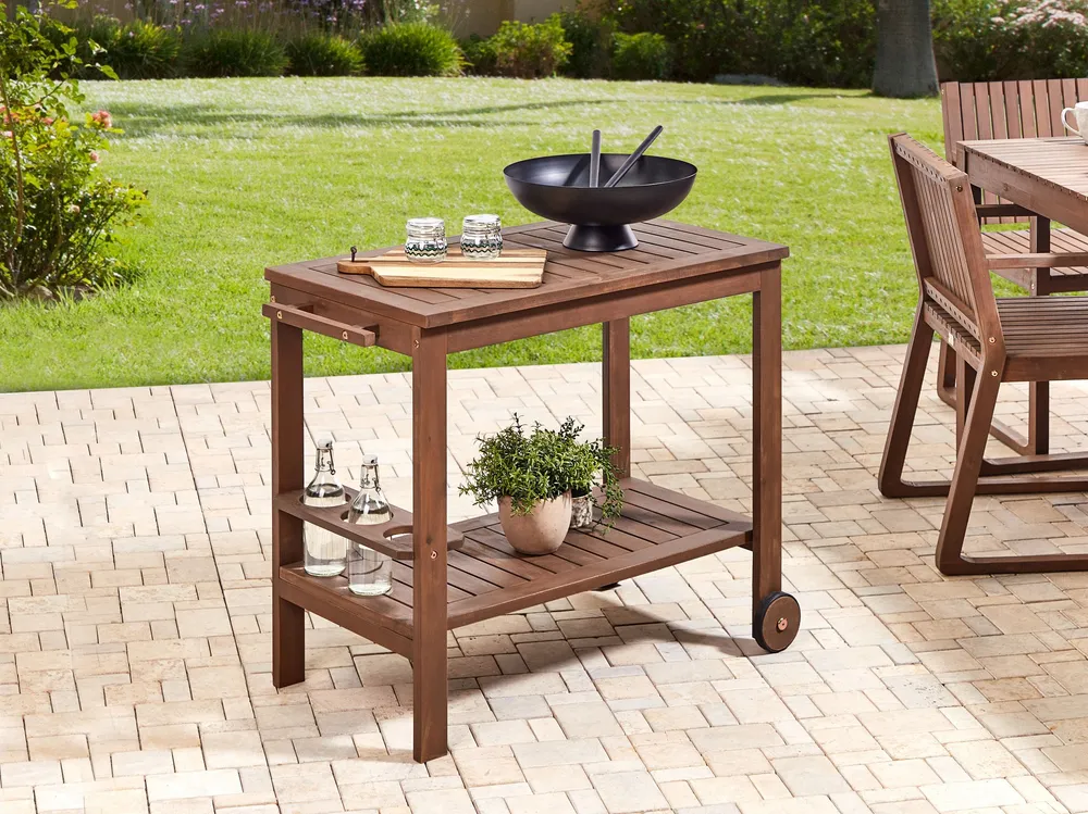 Tavolo Allungabile Acacia Wood Garden Drinks Trolley Dark SASSARI