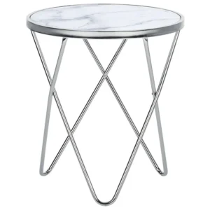 Tavolo Allungabile Marble Effect Side Table White Silver MERIDIAN II