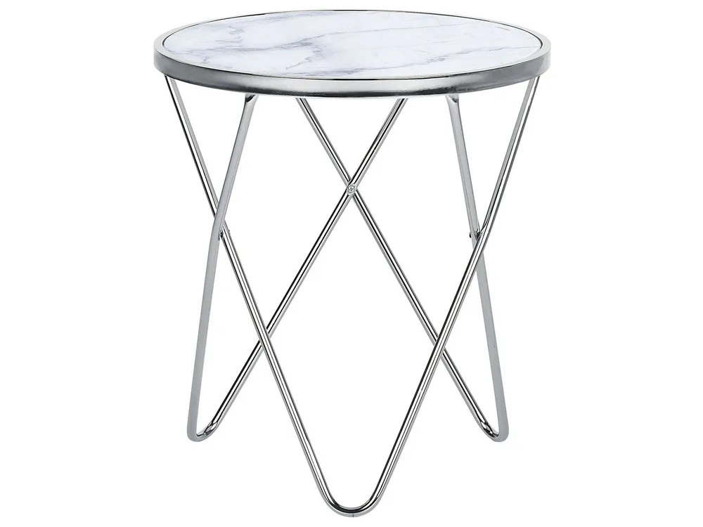 Tavolo Allungabile Marble Effect Side Table White Silver MERIDIAN II