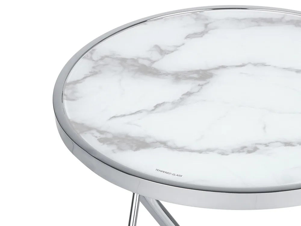 Tavolo Allungabile Marble Effect Side Table White Silver MERIDIAN II