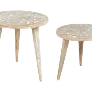 Tavolo Allungabile Set 2 Mango Wood Side Tables Light UDAY