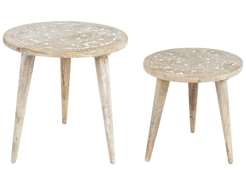 Tavolo Allungabile Set 2 Mango Wood Side Tables Light UDAY