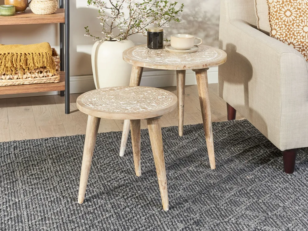 Tavolo Allungabile Set 2 Mango Wood Side Tables Light UDAY