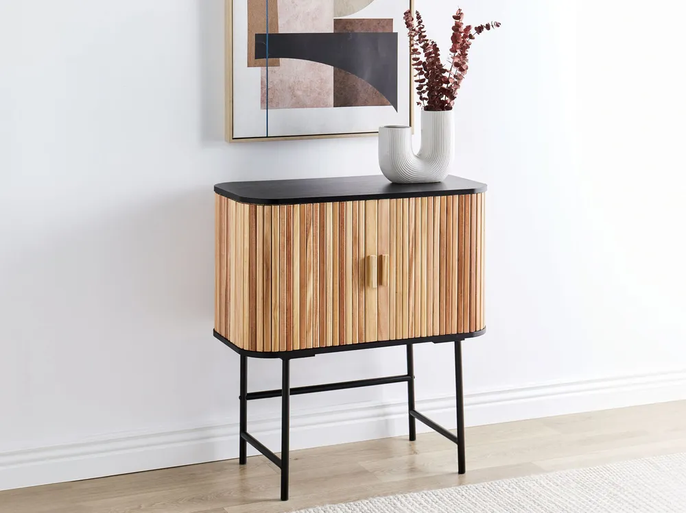 Wooden 2 Door Sideboard Light and Nero puro CARNEY | Resistente all'Umidità e ai Graffi