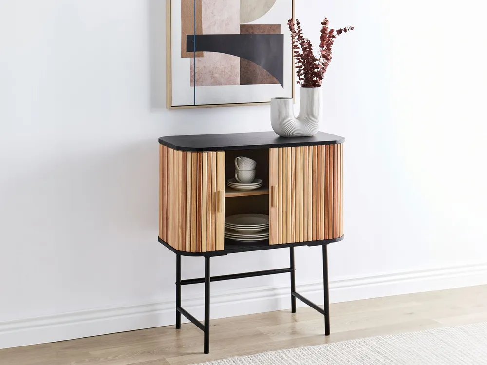 Wooden 2 Door Sideboard Light and Nero puro CARNEY | Resistente all'Umidità e ai Graffi
