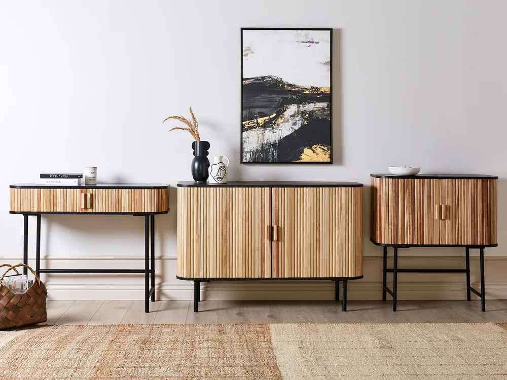 Wooden 2 Door Sideboard Light and Nero puro CARNEY | Resistente all'Umidità e ai Graffi