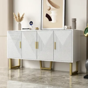 Carrello Portavivande Credenza con 4 ante - 150 x 40 x 82 cm - MDF, pannelli di particelle e metallo - Bianco e oro