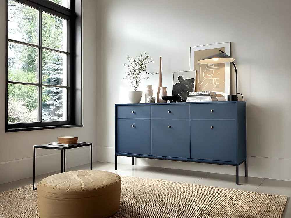 Certificato PEFC/FSC Credenza 3 cassetti e 3 ante Blu BOGDAN